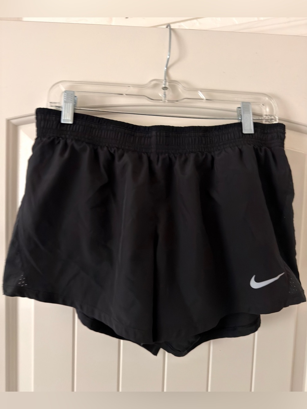 Nike Women’s Black Athletic Running Shorts with White Swoosh